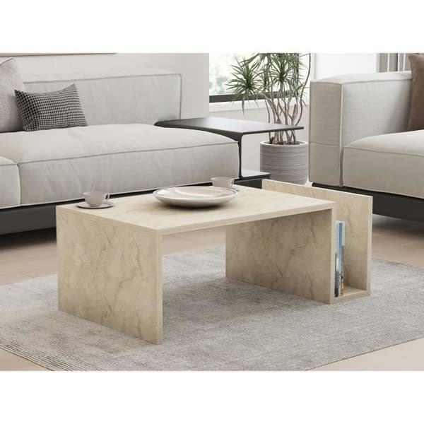 Soffbord - MEMO - Rektangulär - Travertin marmorlook - 86,8 x 32,4 x 50 cm Travertineffekt