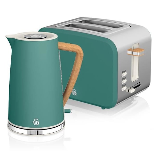 Frukostset Sladdlös vattenkokare 1,7 L brödrost 2 Nordic White SWAN STP2090GRENEU Verde 44355 Vit