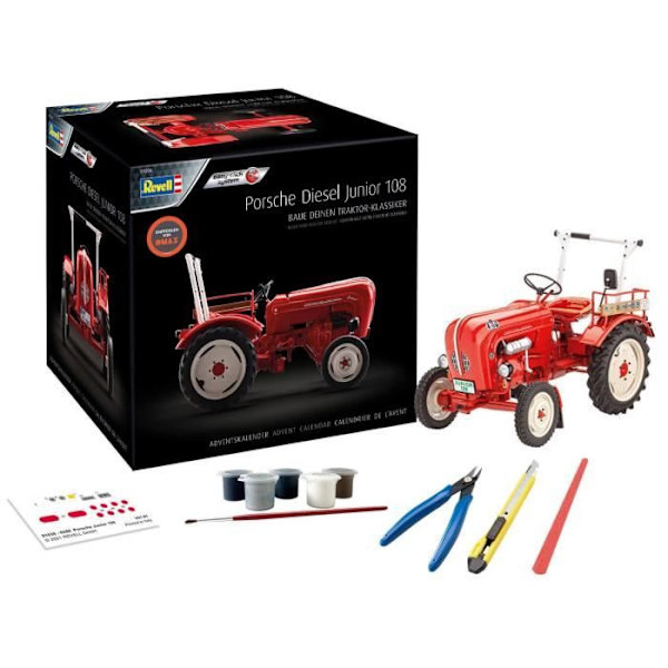 Adventskalender - Revell - Porsche Junior 108 traktormodell - 76 stycken - Easy Click - Vit Enfärgad