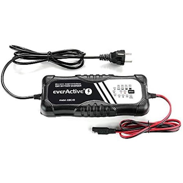 Batteri Laddare - EVERACTIVE - cbc-10 - 12 V och 24 V - Mikroprocessor - Ergonomisk Design Svart