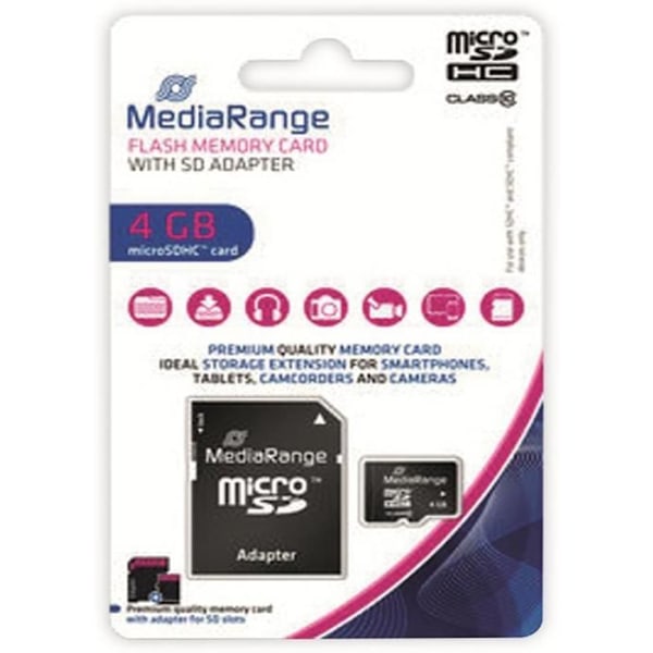 Flashminneskort - MEDIARANGE - 4GB MICROSDHC - Klass 10 - Läshastighet upp till 15 MB/s