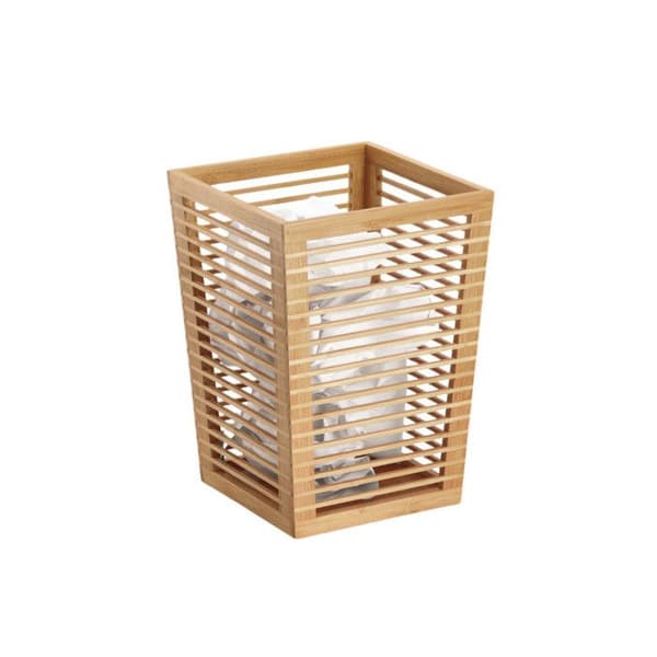 Papperskorg - VI STÄDAR UPP ALLT! - Bambu - Vit - 33 cm - 7,5 liter