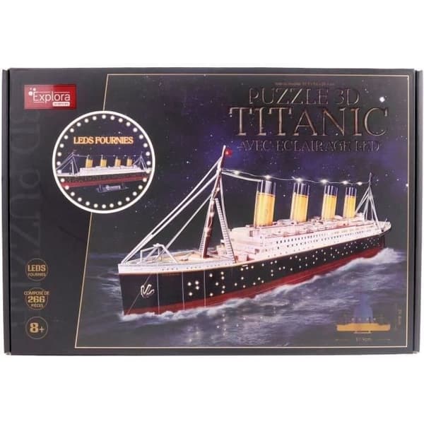 3D pussel ljus - Titanic båt - Byggspel - EXPLORA - 266 bitar - Från 8 år