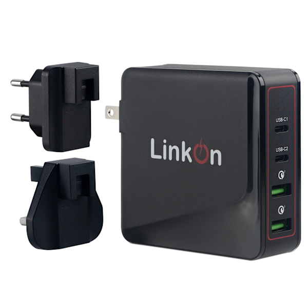 LinkOn Ganius Väggladdare 136W GaN Tech 100W USB-C PD3.0 PPS Och 18W USB-A QC4.0+ Kompatibel med MacBook 2019 Samsung