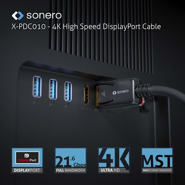 Sonero - X-PDC010-020 - [Ny] 2m DisplayPort-kabel 1.2, DisplayPort till DisplayPort-kabel, 4K 60 Hz, 2K 144Hz, svart