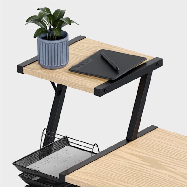 Bord med hyllor MARK ADLER Leader 3.5 Craft – Kompakt ergonomisk design, Praktisk förvaring, Idealisk för kontor eller sovrum Svart + Bricka i ekträ