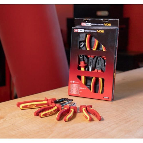 Set med 4 isolerade tänger - KS Tools - ERGOTORQUE® - skärande, flergrepp, halvrund, universal Grå