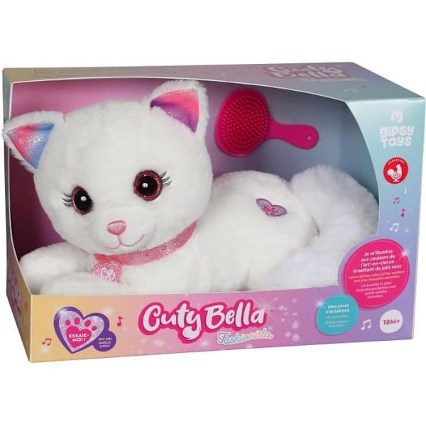 Gipsy Toys - Cuty Bella Fashionista - Interactive Cat Plysh Toy - Mycket mjuk som lyser upp till rytmen av vackra melodier - 30 cm Rosa