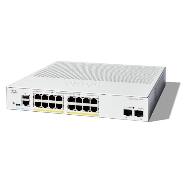 Cisco Catalyst 1200-16P-2G - Switch - C3 - intelligent - 16 x 10/100/1000 (PoE+) + 2 x Gigabit Ethernet SFP - Rackmonterbar