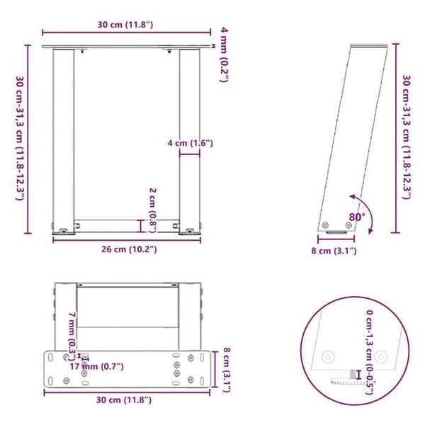 vidaXL U-formade soffbordben 2 stycken Antracit 30 x (30-31) cm Stål 4012738