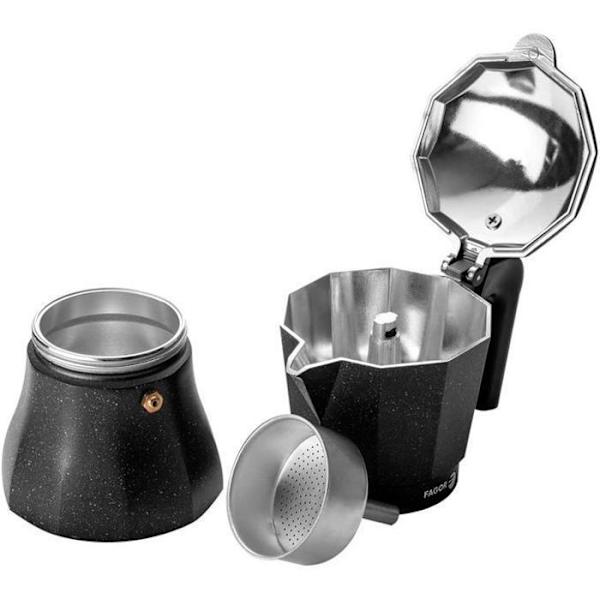 Italiensk Aluminium Espresso Kaffeemaskine, 6 Tasse Kaffe, Vitrokeramisk, Gas FAGOR Tiramisú Sort 00413 Svart