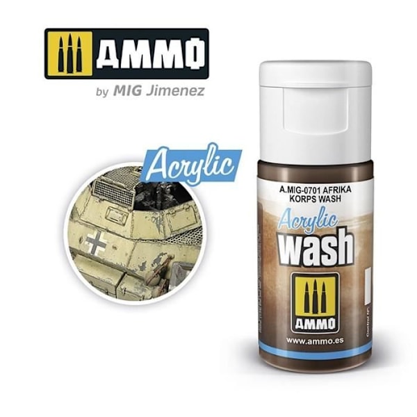 Acrylic Wash - AMMO av Mig Jimenez - Afrika Korps Wash - Emalj och Akryl - För Avancerad Modellbygge - Blandet