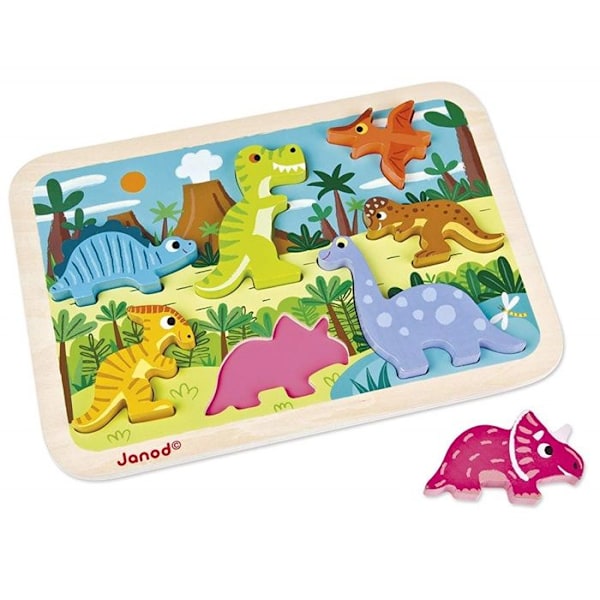 JANOD 7-delat dinosauriepussel i trä - Från 18 månader Flerfärgad