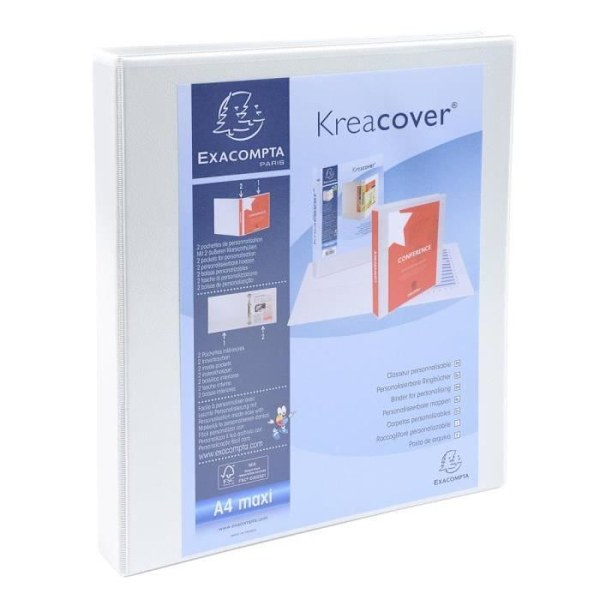 Mapp - KreaCover - 2 ringar i D 16mm - A4 maxi - Vit - Anpassningsbar Vit