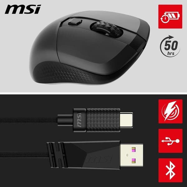 Trådlös Bluetooth/2,4 GHz/USB-spelmus - MSI VERSA 300 Wireless - Svart