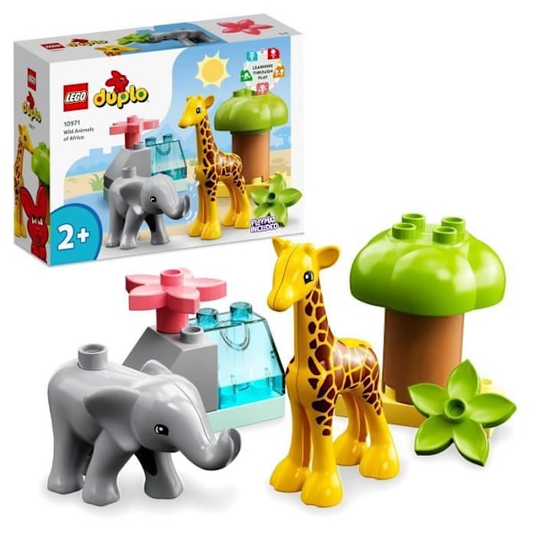 LEGO® 10971 DUPLO afrikanska vilda djur, safarileksak från 2 år med elefant- och girafffigurer med lekmatta Flerfärgad