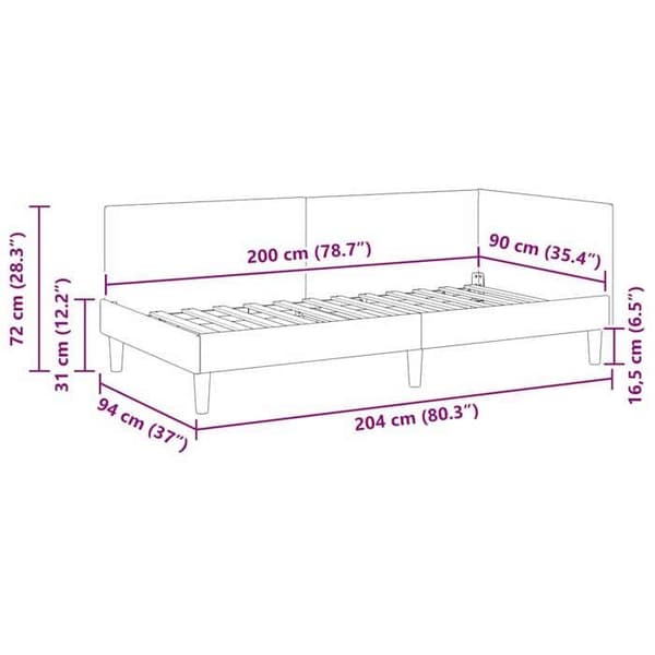 vidaXL Hörnsängram Ljusgrå 90 cm x 200 cm Sammet 42016226