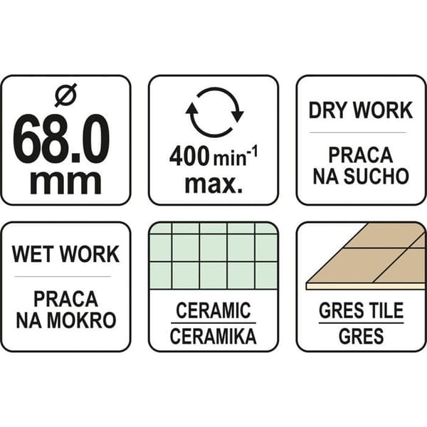 Foret - YATO - YT-60433 - 68 mm - För grès - Kärnborrning