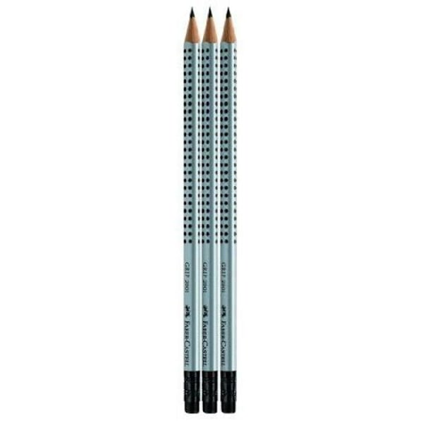 Färgpennor - Faber-Castell - GRIP 2001 - Set med 3 - HB - Inbyggt suddgummi
