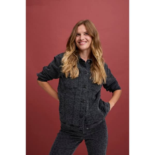 Jeansjacka dam Pulz Jeans Jannah grå leopardtryck S