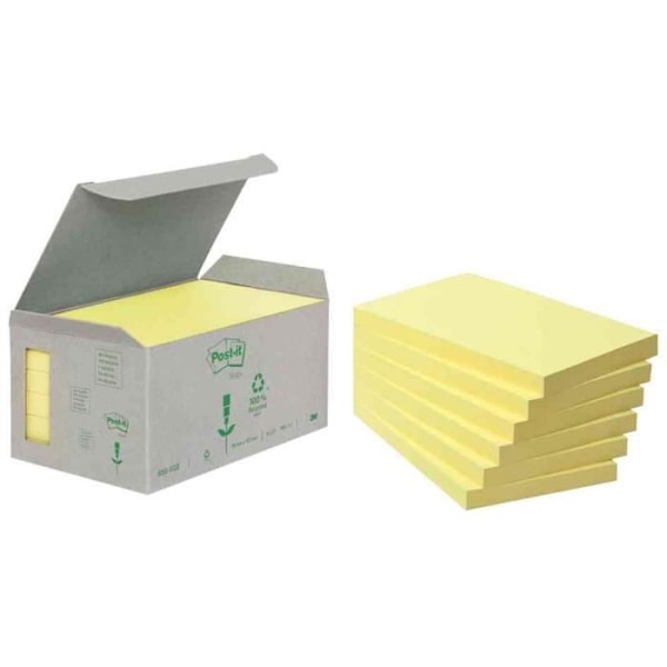 Självhäftande anteckningar - POST-IT - Återvinningslappar - 38 x 51 mm - Gula - 100 ark per block Gul