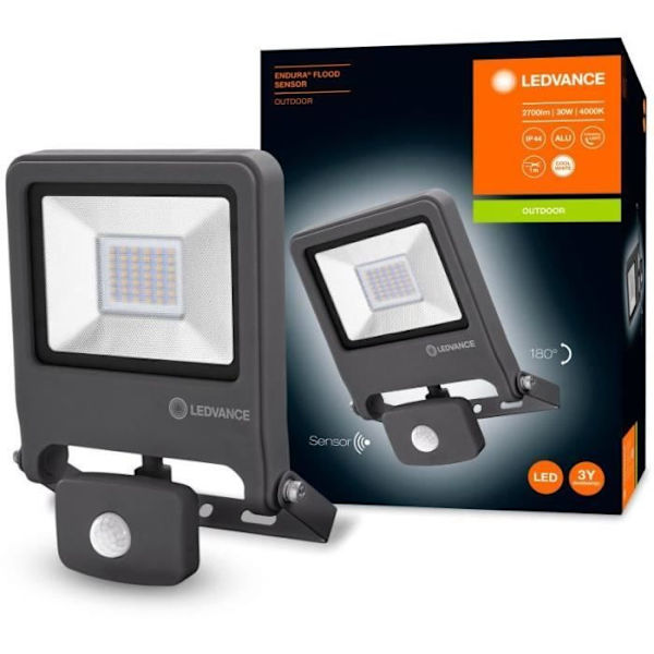 LED-strålkastare utomhus med rörelsedetektor 30 W 1x integrerad LED LEDVANCE ENDURA® FLOOD Sensor Cool White L 40 Grå