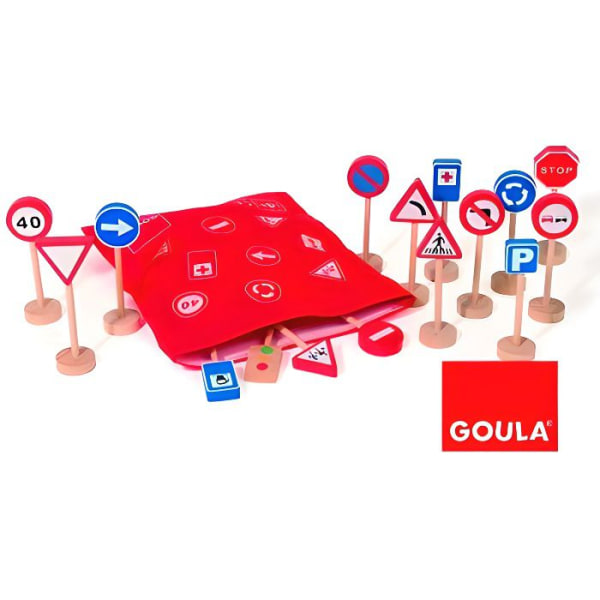 Trafikmärkesväska i trä - GOULA - 16 paneler - För barn från 4 år och uppåt