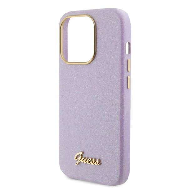 Coque Guess Glitter Glossy Script för iPhone 15 Pro - Ljuslila Ljuslila