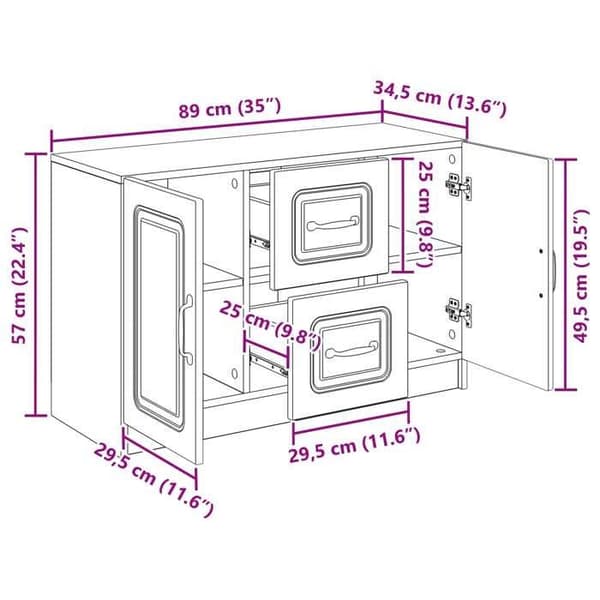 vidaXL Buffé Vit glänsande 89 x 34,5 x 57 cm Ingenjörsträ 895809