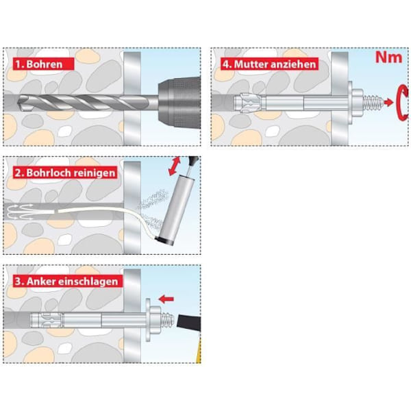 TOX goujon förankring i rostfritt stål A4 S-Fix Pro 1, M8x75-10 mm, 100 stycken, - 040171071