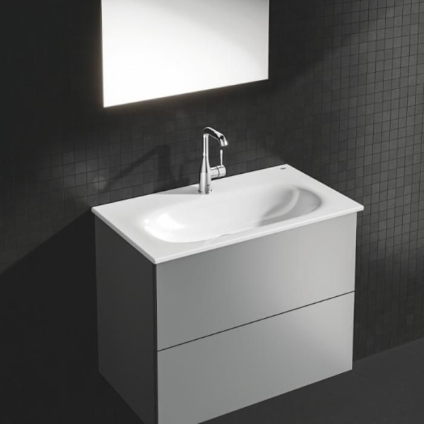 GROHE 1-grepps tvättställsblandare Essence 32628001-360 ° svängbar topprör -Temperaturbegränsare -Vattenbesparande-Chrome-storlek L Grå
