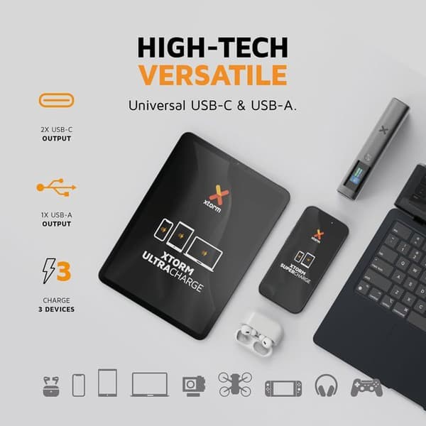 Extern batteri - XTORM - Nova Pro - 20 000 mAh - 130W (100W USB-C PD) - Aluminiumhölje grå