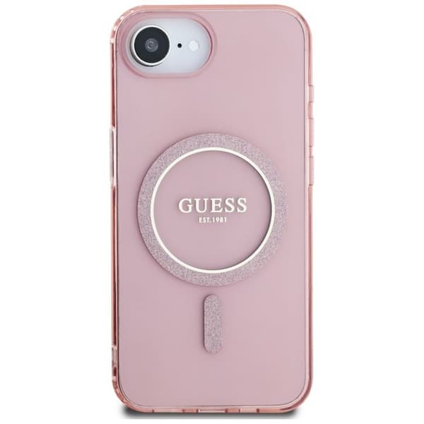 Coque Guess IML Glitter Circle MagSafe för iPhone 16e - Rosa Rosa