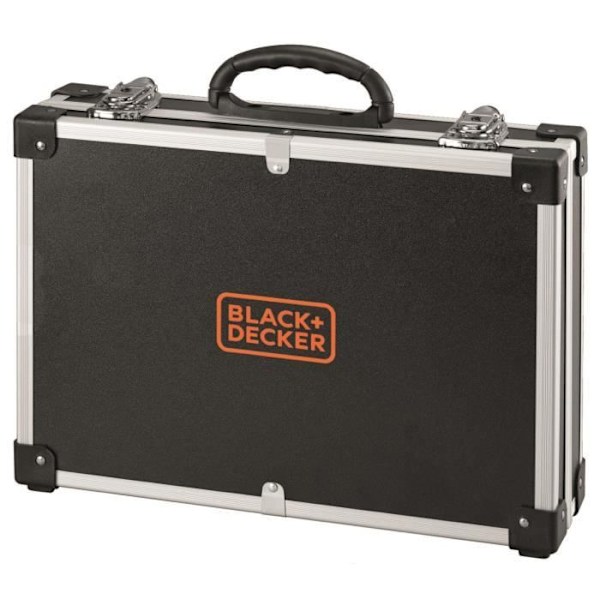 BLACK & DECKER 10,8V sladdlös borrmaskin/skruvdragare, 2 batterier, 100 tillbehör och metallväska Orange