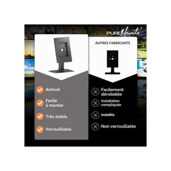 Tablettstöd - PUREMOUNTS - Låsbart Fodral - Matt Svart - Rotativ - Stöldskydd