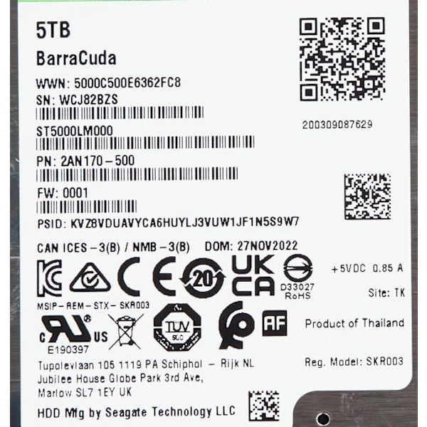 Seagate intern hårddisk - ST5000LM000 - HDD BarraCuda 5TB 2,5''5,4K SATA 15mm
