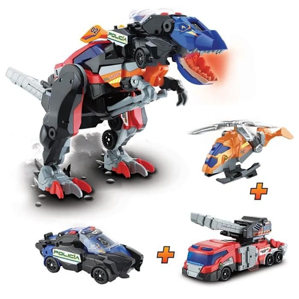 4-i-1 Mega T-Rex Legetøj - VTech - Redningskøretøjer - Lyd-effekter - LED - 3 år og op Flerfärgad