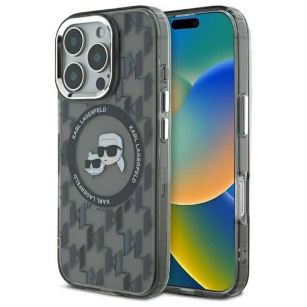 Coque MagSafe Karl Lagerfeld IML Monogram Karl & Choupette för iPhone 16 Pro Max (svart)