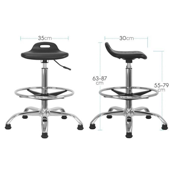 Hög Ergonomisk Kontorspall - Justerbar 55-79 cm - Fotstöd - Svart - Modern Design Svart