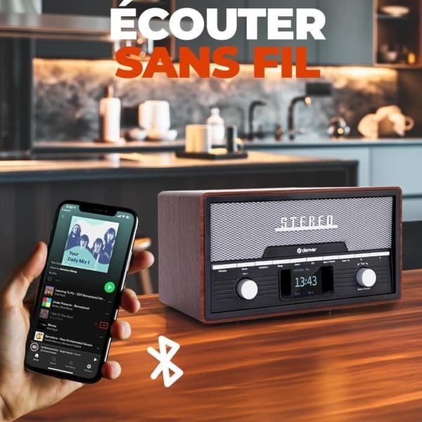 CD-spelare - Denver - MDA525DW - Bluetooth - 20 förinställda stationer - DAB, FM Trä