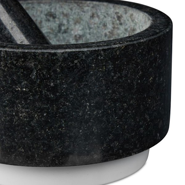 Relaxdays Mortel i granit med stöt, robust, kryddor, örter, halkfri, polerad sten, d. 14 cm, 400ml, grå/vit svart vit