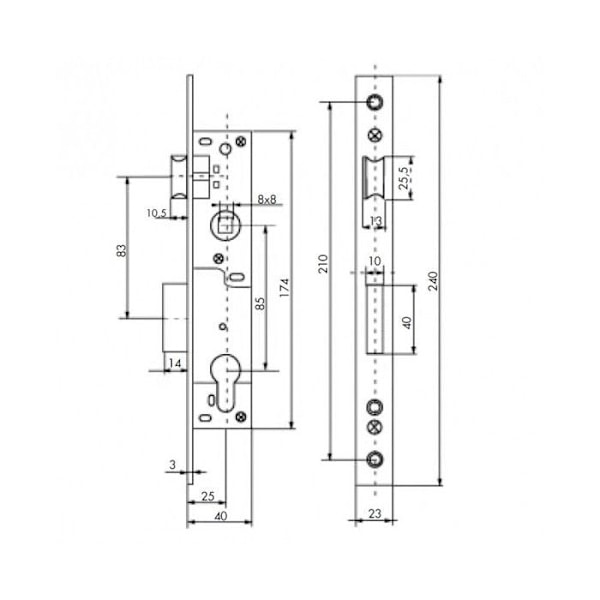 Cylindernyckelslås - THIRARD - Reversibel - Axel 25 mm - L 41 mm - Avstånd 85 mm