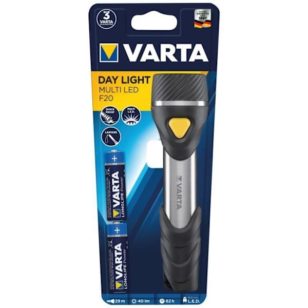 VARTA - Day Light Torch 9 LEDs 2 X LR06 Svart, Silver, Gul