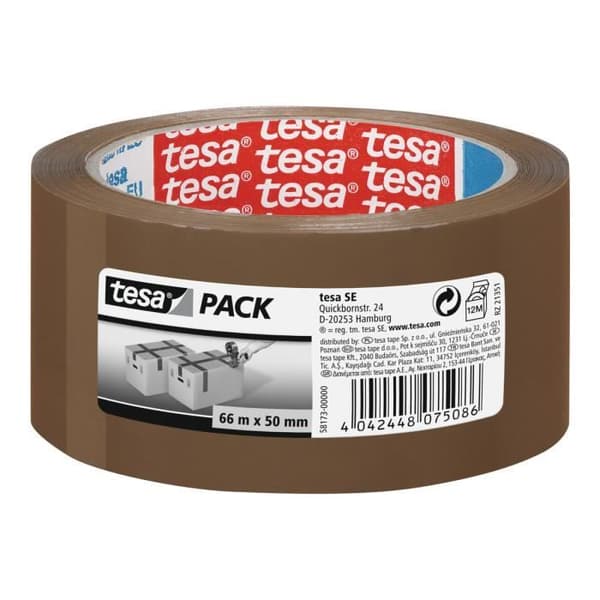 Förpackningstejp - Tesa - Standard - 50 mm x 66 m - Polypropylen - Brun brun