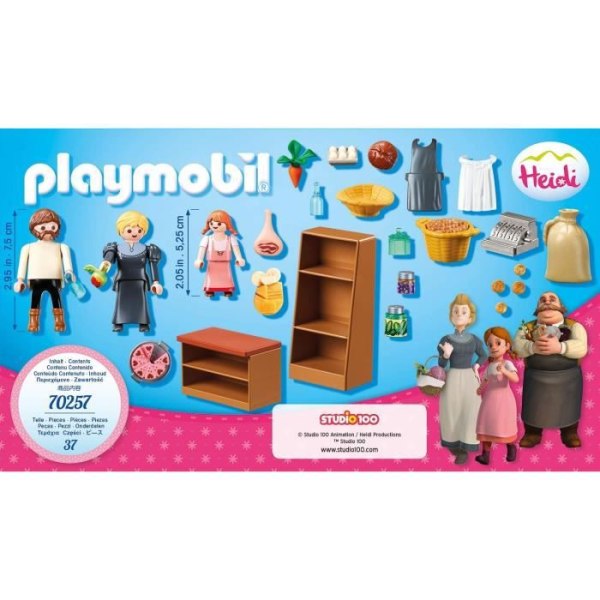 PLAYMOBIL - Heidi - Keller-familjens livsmedelsbutik - 3 tecken - Tillbehör ingår Blå