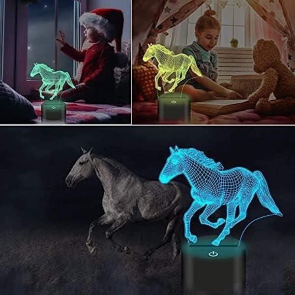 Lightzz Horse Night Lights, 3D Horse Illusion-lampa med fjärrkontroll 16 färger-dimmer-timerfunktion, födelsedagspresenter