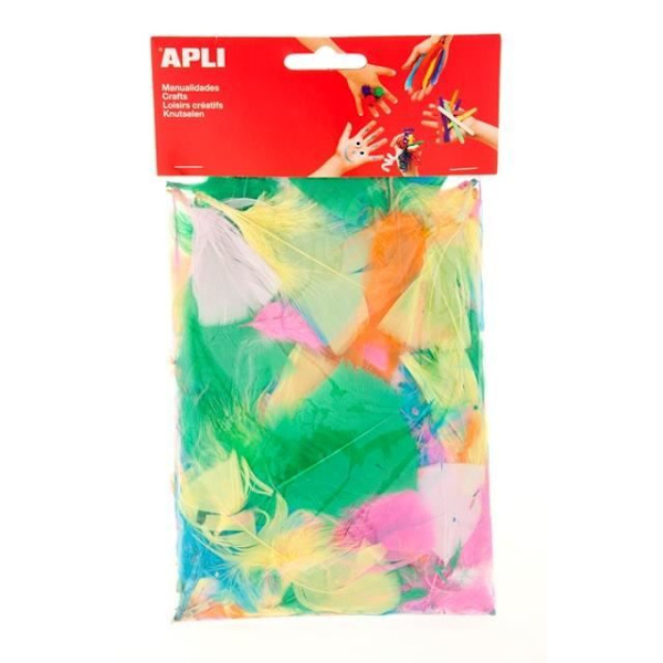Påse med fjädrar - APLI - Duntyp - Blandade färger - 14 g - Festdekoration Blandad