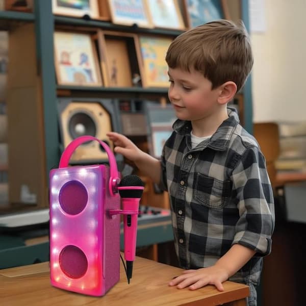 Bluetooth-högtalare med ljus Rosa och mikrofon VIT