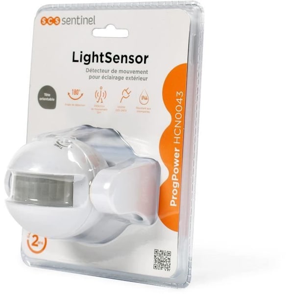 Utomhusrörelsedetektor - SCS SENTINEL - LightSensor vit - Räckvidd 12m - Vinkel 180° Vit