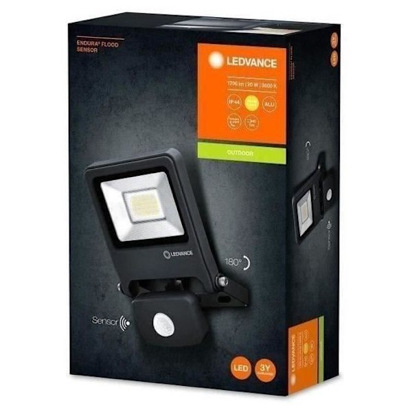 LED-strålkastare utomhus - LEDVANCE - Endura Flood 20W - Mörkgrå - Rörelsedetektor - 3000K Mörkgrå